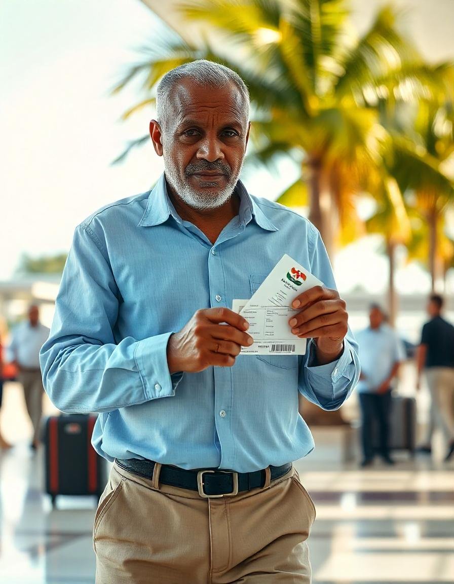 Smiling Mauritian patient at a JCI-accredited Indian hospital, holding passports and Medical Visa documents.